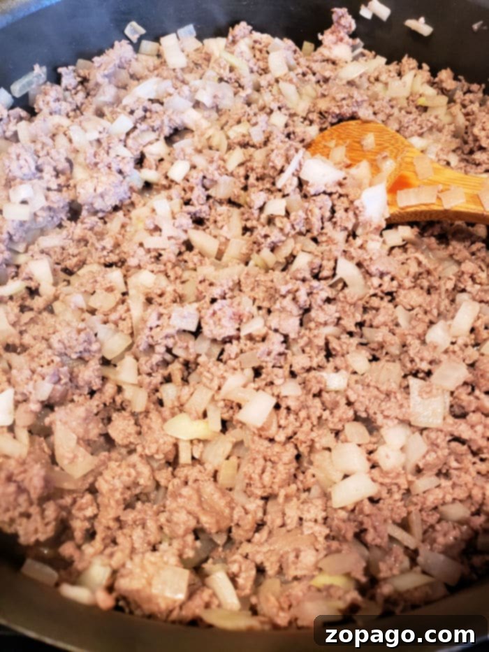 Effortless Crockpot Soup 4 Perfectly browned ground beef and onions for the Crockpot soup