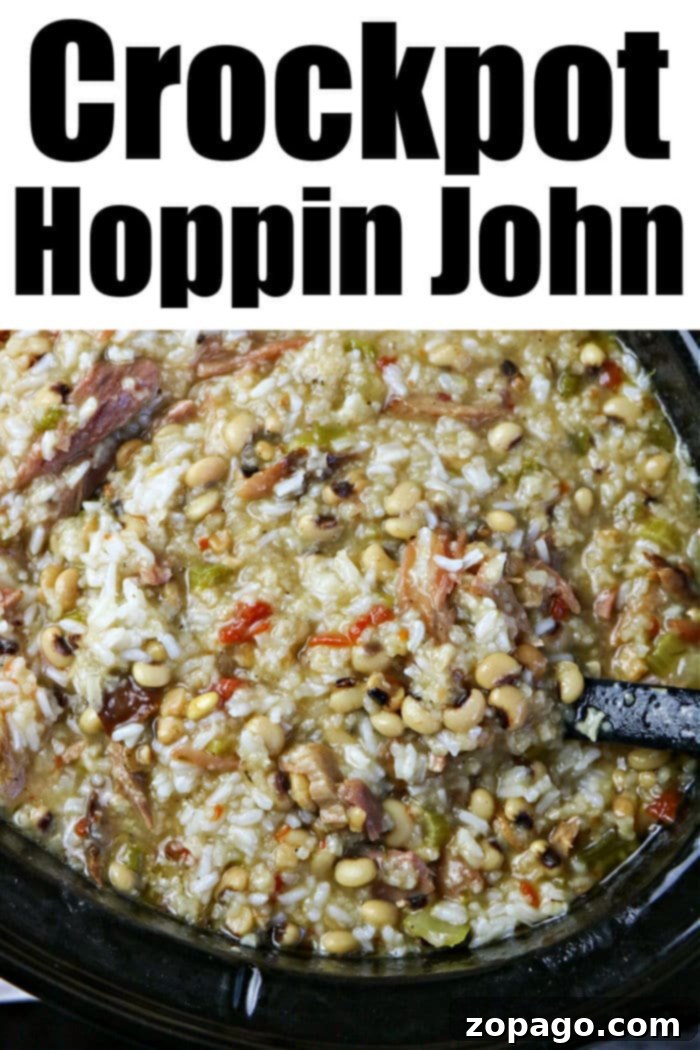Effortless Slow Cooker Hoppin John 6 A bowl of freshly cooked Hoppin' John, ready to be served