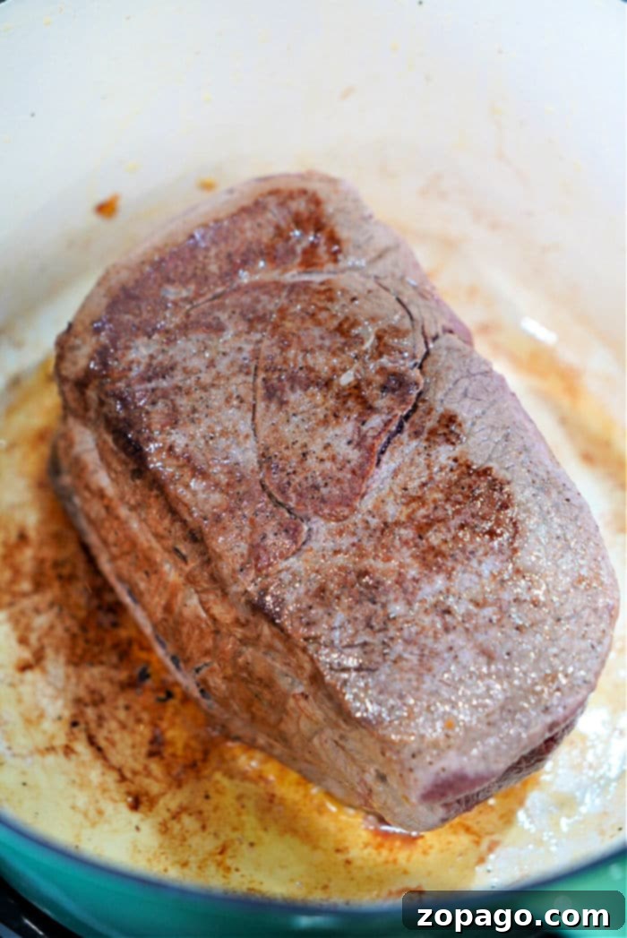 Slow-Cooked Dutch Oven Roast 5 roast in dutch oven