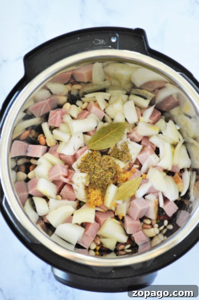 Hearty Instant Pot 15 Bean Soup 8 A large pot of 15 Bean Soup cooked in an Instant Pot, ready to be served.