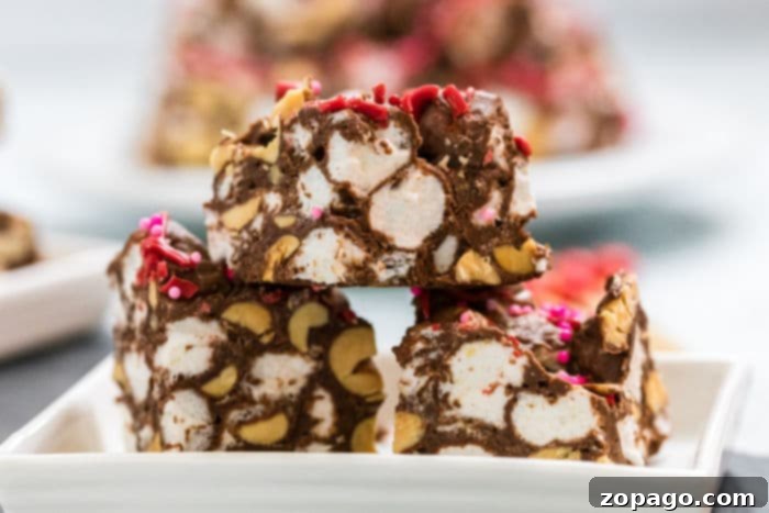 Fudgy No-Bake Marshmallow Bars 7 A platter of rocky road candy bars, perfect for sharing.