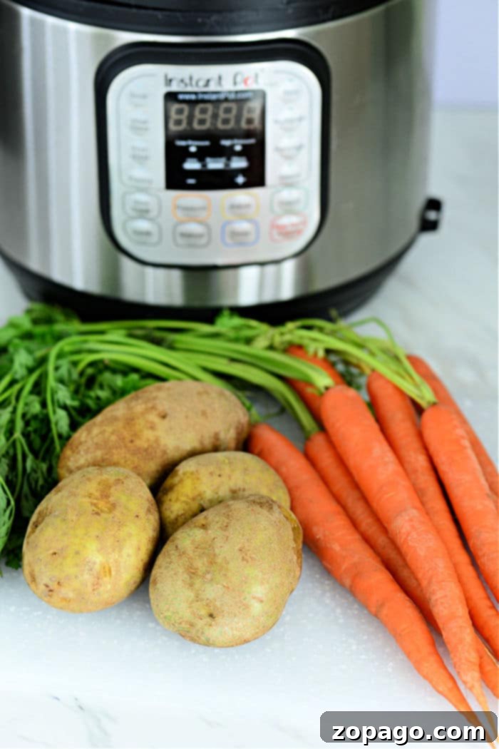 Perfect Instant Pot Potatoes and Carrots 3 Close-up of freshly cooked instant pot vegetables, seasoned and ready to eat