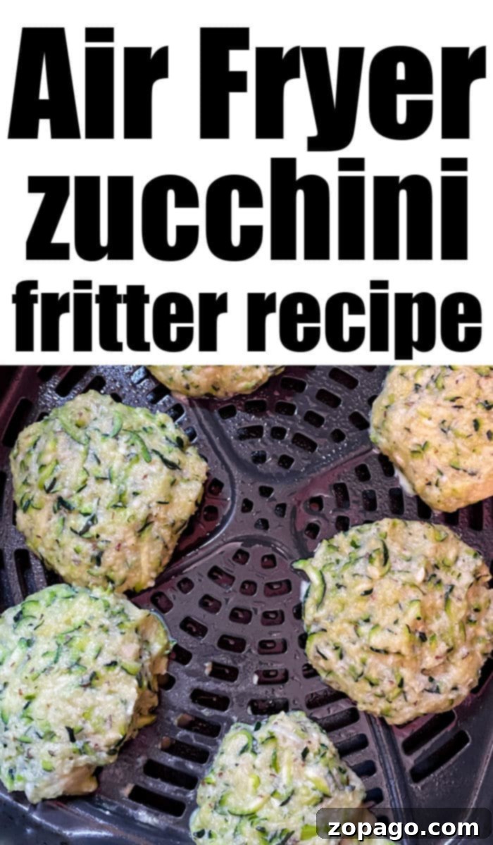 Crispy Air Fryer Zucchini Fritters 4 A close-up of golden-brown air fryer fritters, showing their crispy texture.