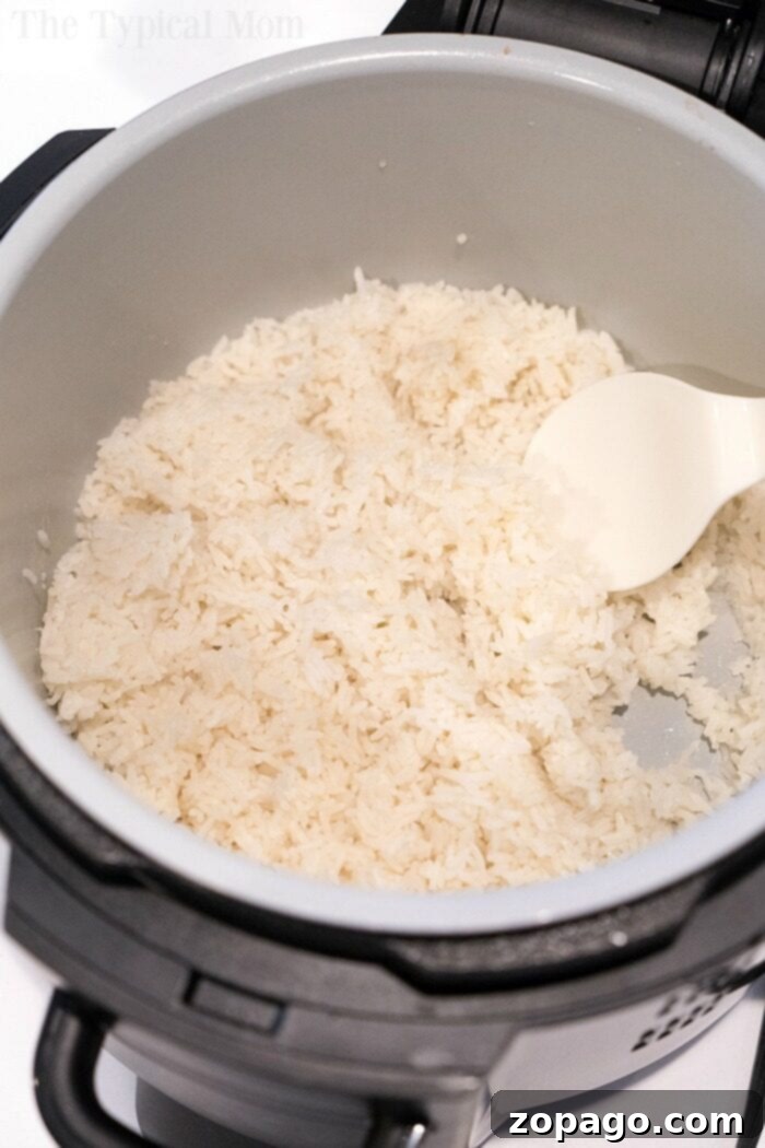 White rice cooked in a Ninja Foodi pressure cooker