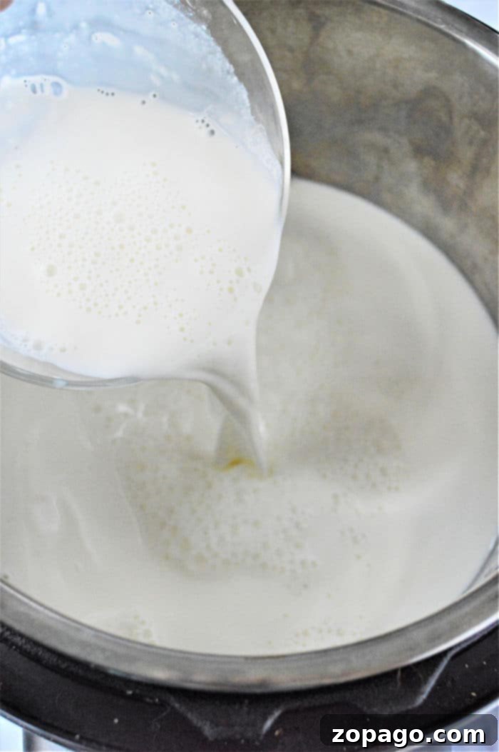 Homemade Pressure Cooker Yogurt 3 Ninja Foodi yogurt in the appliance, demonstrating the ease of making homemade yogurt.