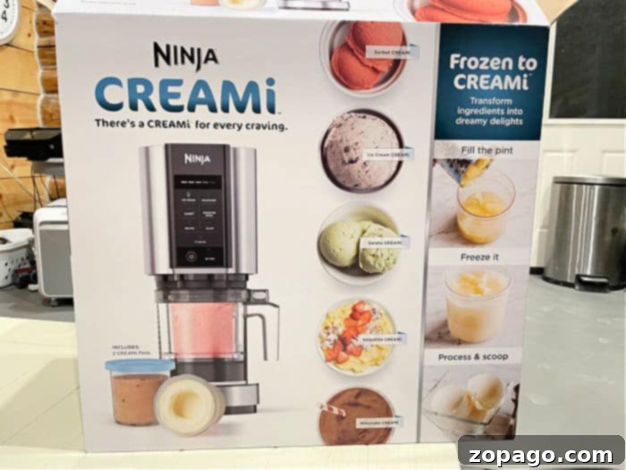 Your Ninja Creami Frozen Dessert Studio 3 Side view of the Ninja Creami ice cream machine in a kitchen setting.