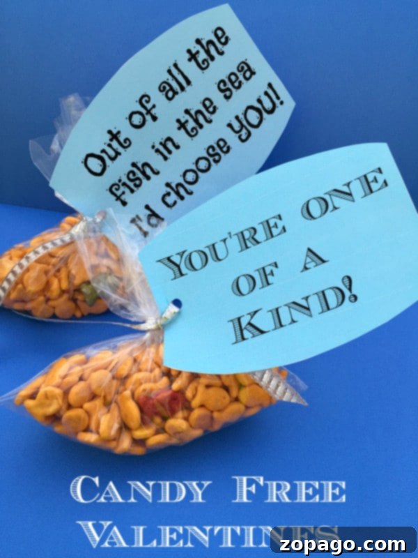 Sweet Valentine Surprises: Free Tags and Treats for Kids 3 Valentine treats for kids that are cheap, easy, and on the healthier side of things. Lots of free printables for Valentine's Day too, featuring Goldfish crackers.