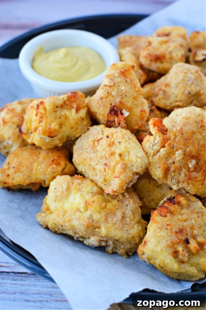 Homemade Crispy Air Fryer Chicken Nuggets 10 A full plate of homemade chicken nuggets cooked in an air fryer, ready to be enjoyed.
