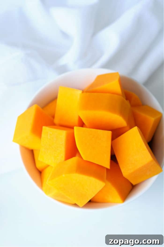 Crispy Air Fryer Butternut Squash 10 A serving of perfectly roasted butternut squash cubes, showcasing their tender texture.