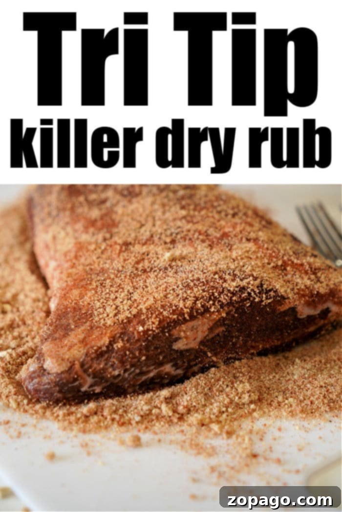 Ultimate Tri-Tip BBQ Blend 7 A delicious tri-tip roast, perfectly seasoned with dry rub, sliced and ready to be served.