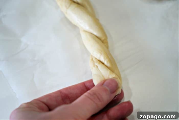 Colorful Easter Loaf 7 Braided dough circles on a baking sheet before baking