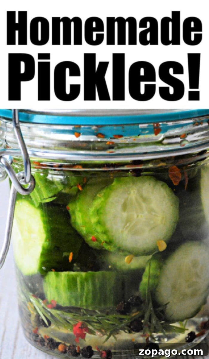 Crisp Homemade Dill Pickles 5 A hand pouring homemade pickling brine over cucumbers in a mason jar, illustrating the simple no-boil process.