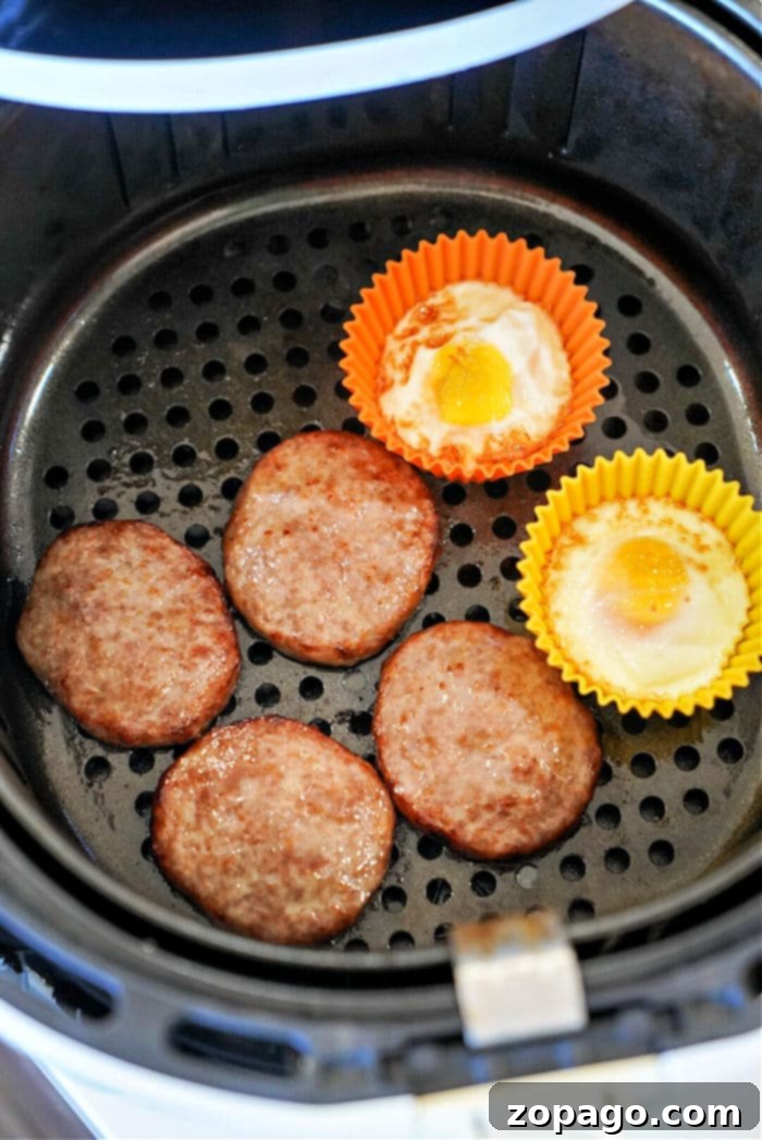 Easy Air Fryer Sausage Patties 6 Delicious air fryer breakfast with sausage patties and eggs