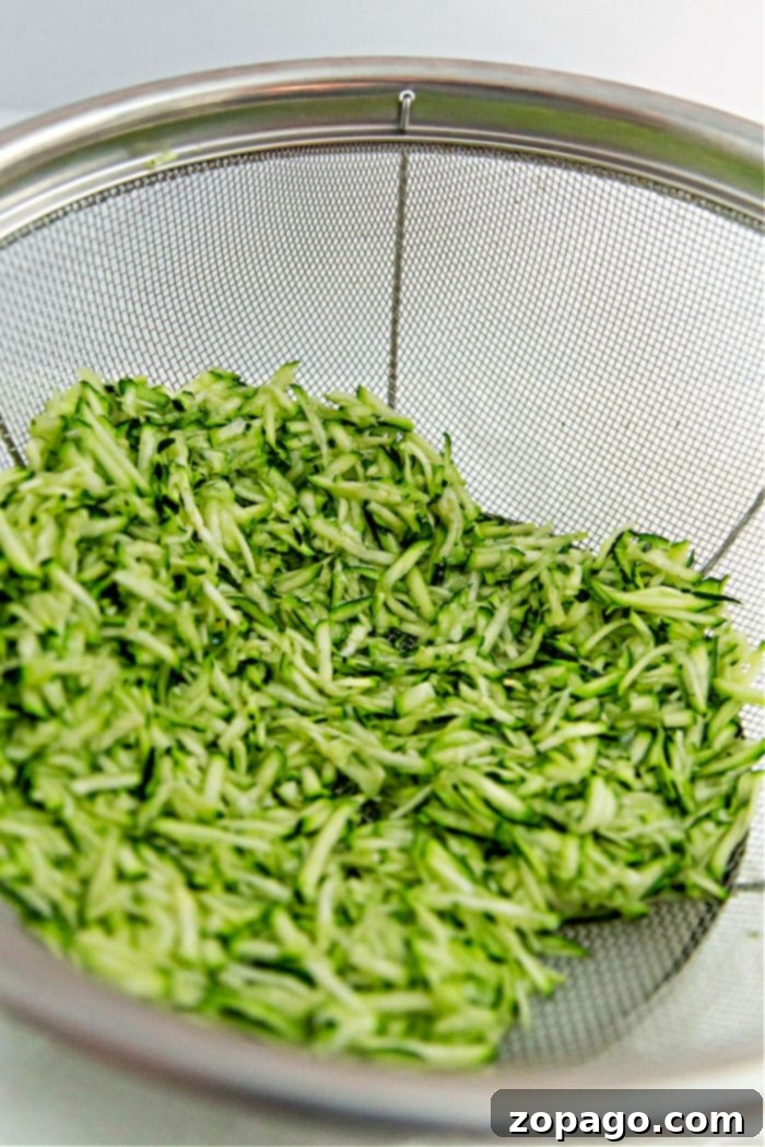 Crispy Air Fryer Zucchini Loaf 4 Freshly shredded zucchini, pressed between paper towels to remove excess moisture, ready for baking.