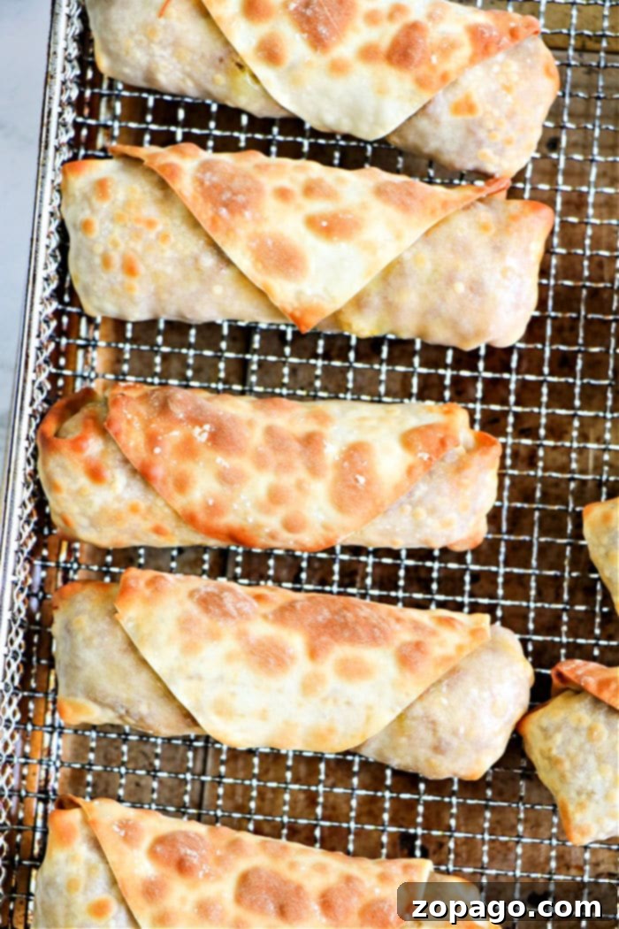 Crispy Beef Egg Rolls 9 Platter of Air Fryer Egg Rolls ready to be served, garnished with fresh herbs
