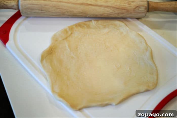Air Fryer Beef Wellington Puffs 5 Rhodes dough recipe showing flattened dough ready for filling.