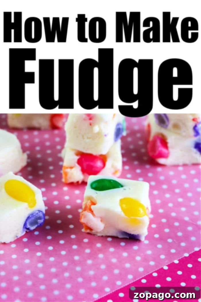 Easy Microwave White Chocolate Fudge 6 Finished White Chocolate Fudge in the Microwave with jelly beans