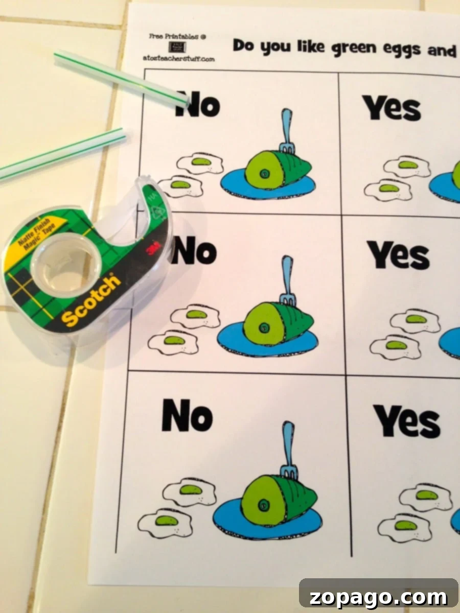 Dr. Seuss's Whimsical Birthday Extravaganza 3 Free printable 'Yes/No' flags for Dr. Seuss Green Eggs and Ham party food