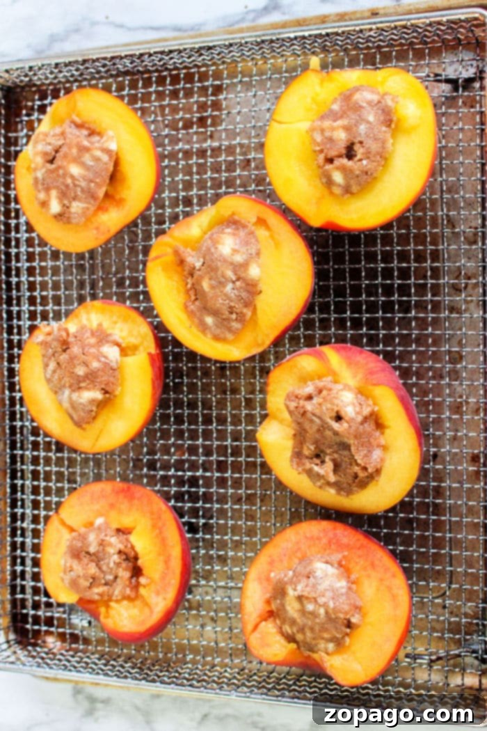 Sweet Air Fryer Peaches 6 Close-up of perfectly air-fried peaches, caramelized and ready to be enjoyed