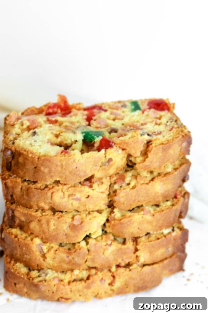 Grandma's Signature Fruitcake 7 A beautiful loaf of Grandma's Fruitcake, ready to be sliced and served