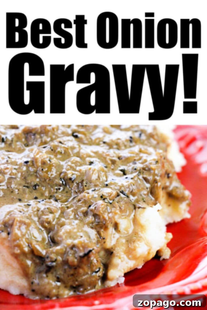 Savory Onion Gravy 7 A close-up of a pot of rich, golden-brown caramelized onion gravy, perfectly simmered and ready to be served. This image encapsulates the deliciousness of our homemade onion gravy recipe.