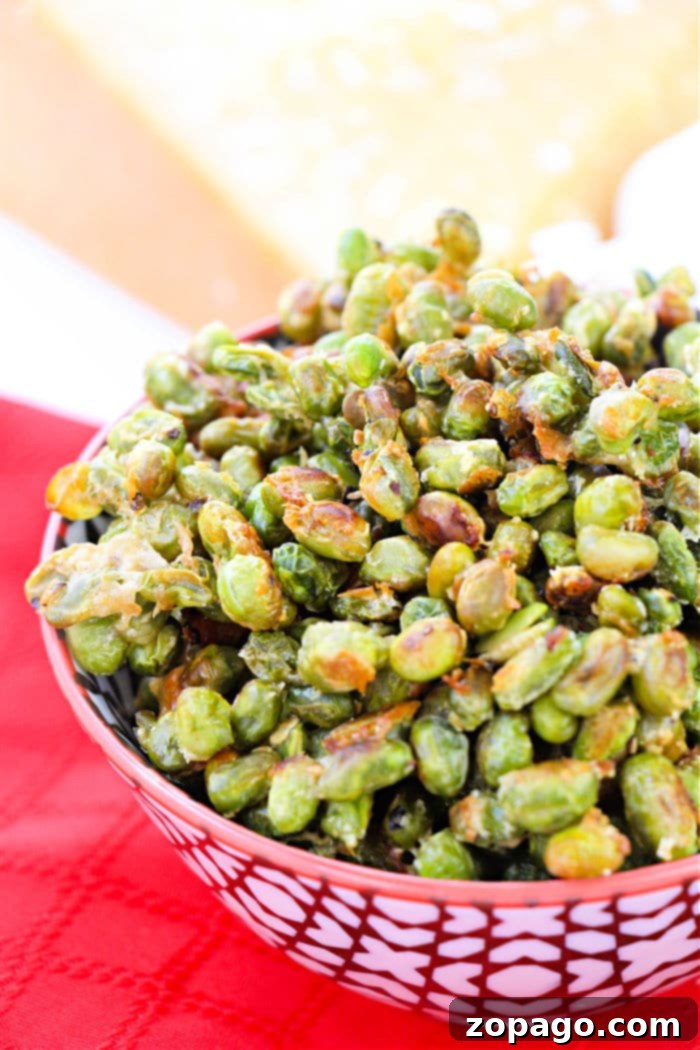 Dry Roasted Edamame 2 Delicious oven roasted edamame in a bowl, a perfect healthy snack