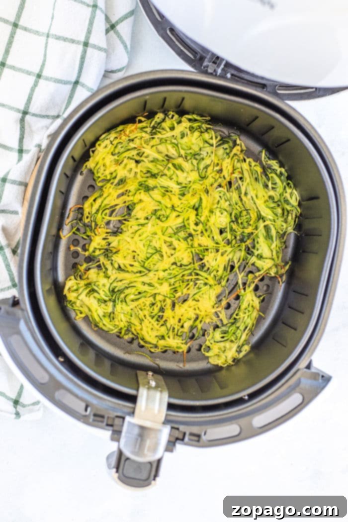 Crispy Air-Fried Zucchini Noodles 5 Plated air fryer zucchini noodles with fresh herbs, a wholesome meal