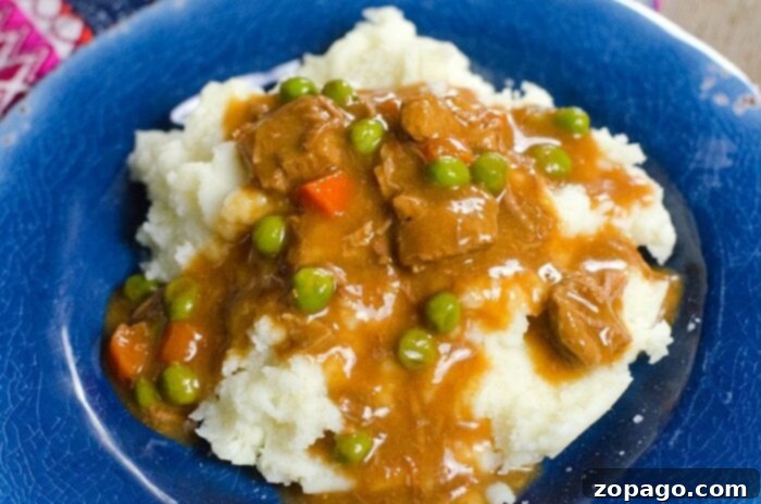 No Thaw Instant Pot Beef Stew 8 A hearty bowl of Ninja Foodi beef stew with vegetables.