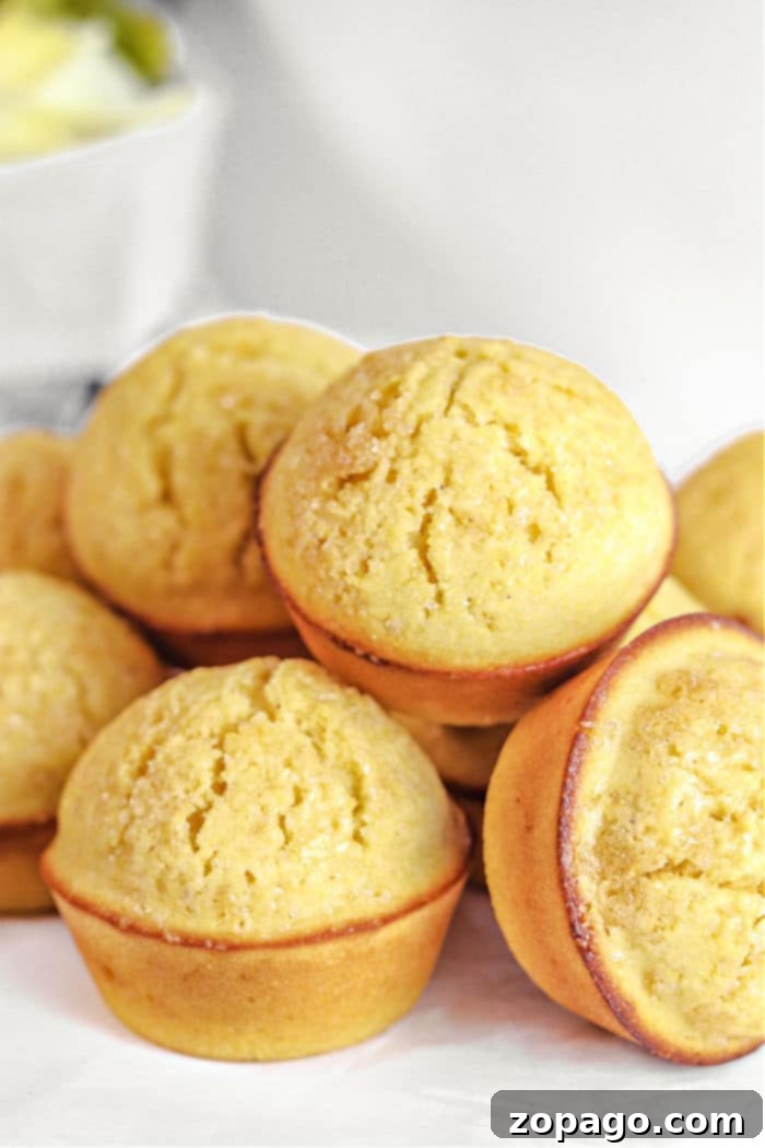 Golden Cornbread Muffins 6 Various homemade Cornmeal Muffins on a wooden board