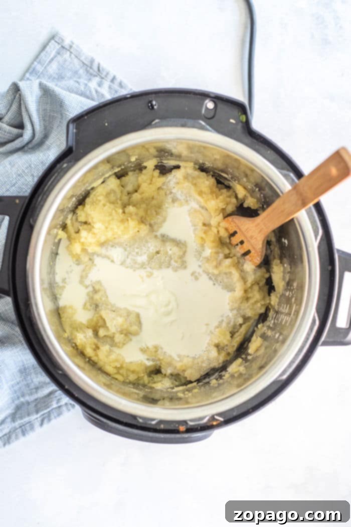 Effortless Garlic Mashed Potatoes, Instant Pot Style 5 Ninja Foodi pressure cooker with a bowl of mashed potatoes beside it.