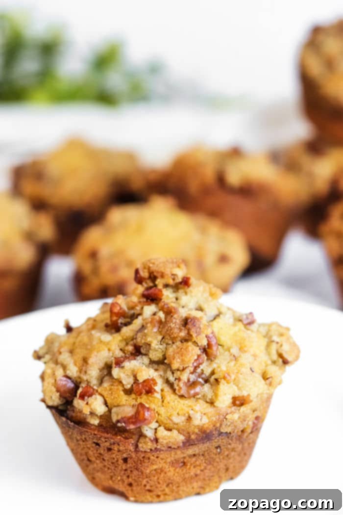 Spiced Sweet Potato Muffins 12 A single sweet potato muffin on a white plate, showcasing its fluffy texture and golden-brown top.