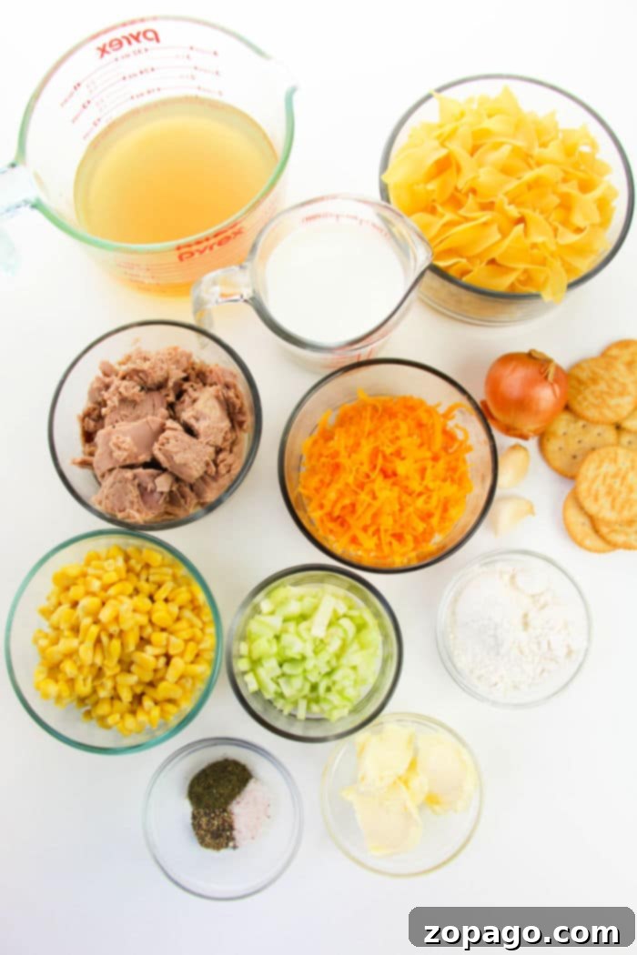 Slow Cooker Tuna Noodle Bake 3 Essential ingredients for homemade slow cooker tuna noodle casserole.