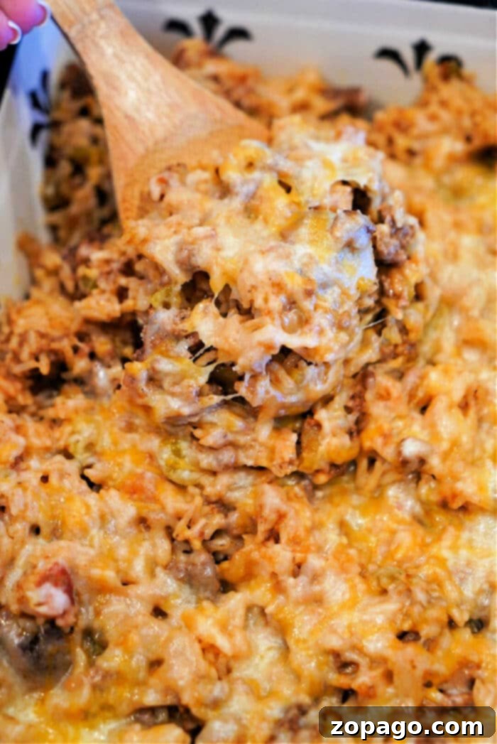 Cheesy hamburger and rice casserole
