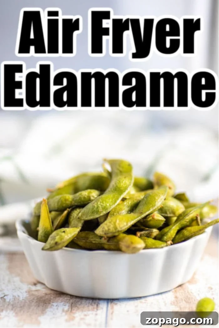 Crispy Air Fryer Edamame Bites 7 A plate of freshly air-fried edamame, perfectly seasoned and ready to be enjoyed as a simple, healthy, and satisfying snack.
