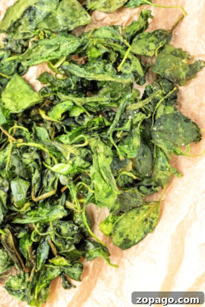 Crispy Air-Fried Spinach 2 Crispy air fryer spinach chips, a healthy and delicious snack