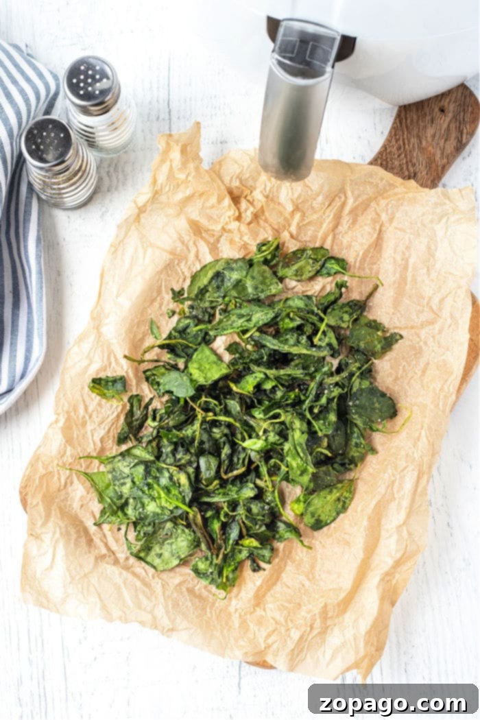 Crispy Air Fryer Spinach 6 crispy spinach in air fryer