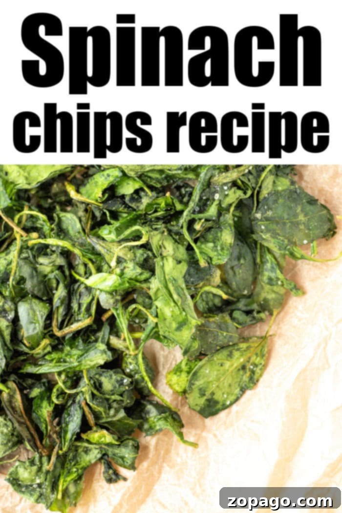 Crispy Air-Fried Spinach 8 A vibrant pile of freshly made crispy air fryer spinach chips