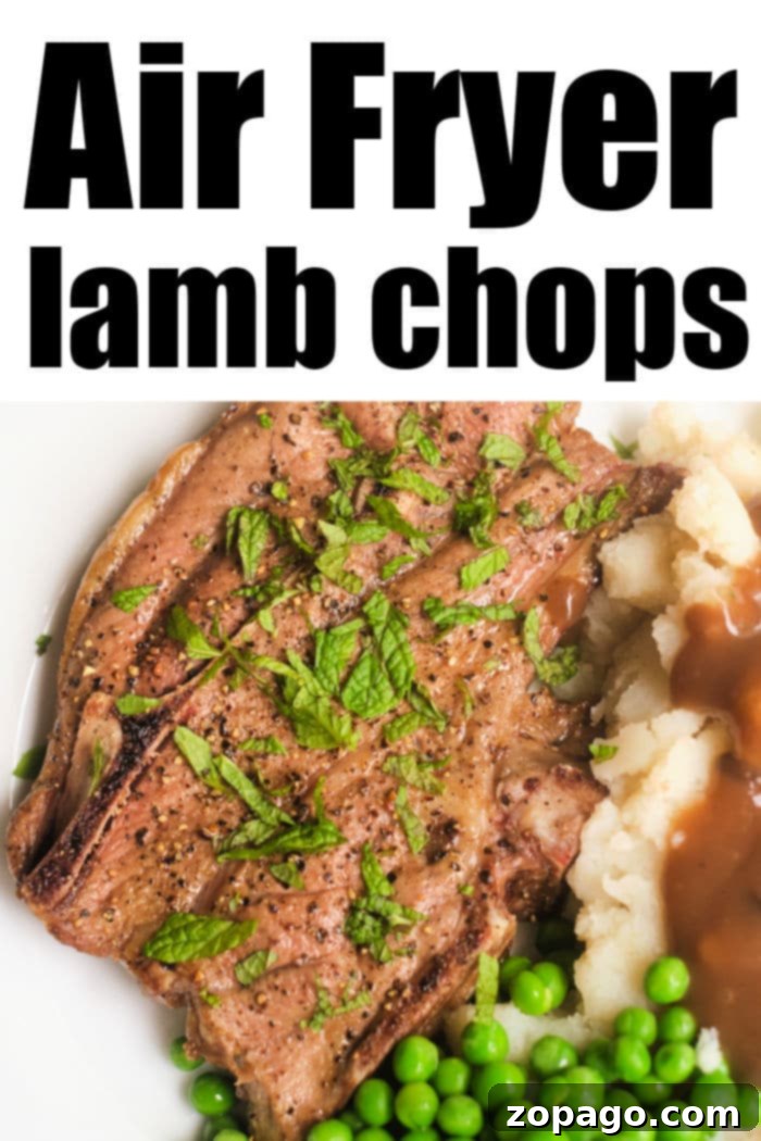 Perfect Air Fryer Lamb Chops 9 Deliciously seasoned lamb chops in an air fryer basket, ready to be served