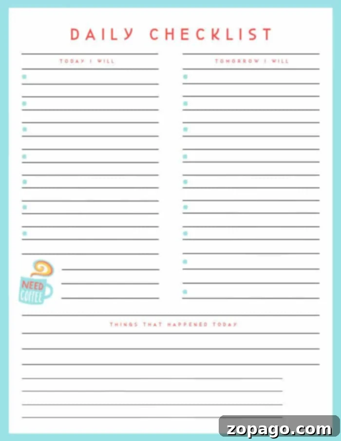Streamlined Daily Caregiver Planner 2 Printable Caregiver Daily Checklist Template for Babysitting and Elderly Care