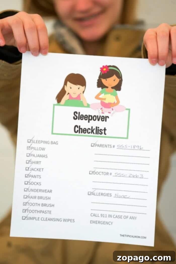 Streamlined Daily Caregiver Planner 4 Printable Sleepover Checklist for Kids