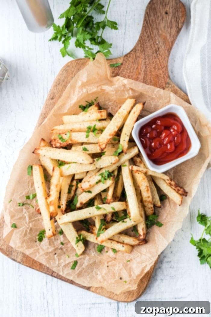 Crispy Jicama Fries 8 A plate of golden, perfectly air-fried jicama French fries, ready to be enjoyed as a healthy snack or side