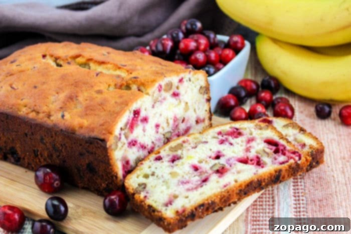 Moist Banana Cranberry Loaf 7 Easy cranberry bread recipe, sliced and ready to serve