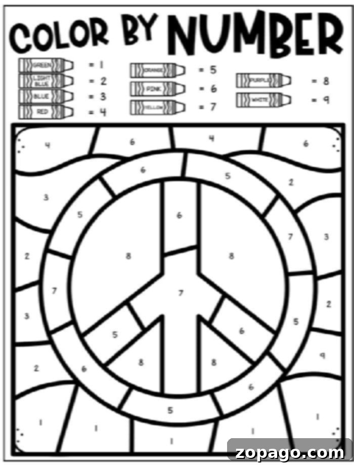 Martin Luther King Jr Inspiring Coloring Page 4 Peace color by number page with a dove and olive branch.
