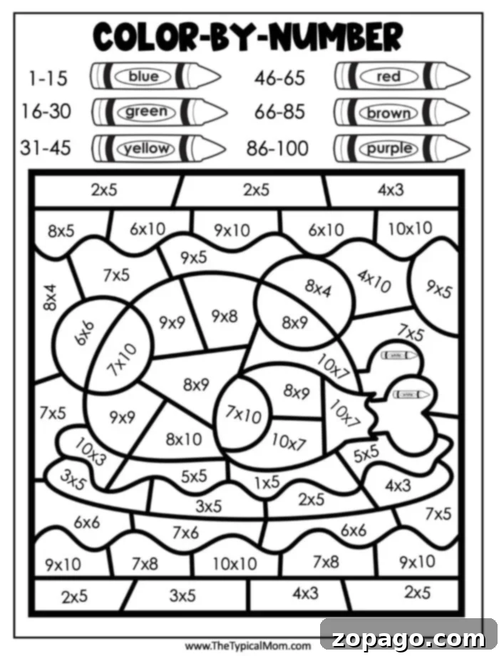 Print and Play Free Color by Number Printables 9 thanksgiving color by number
