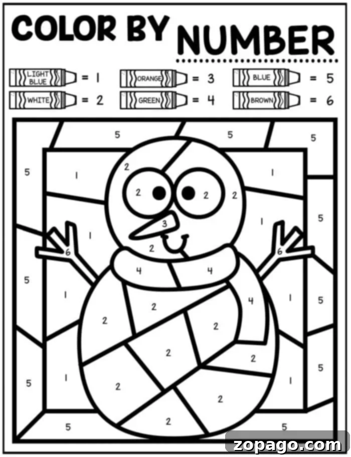 Cozy Winter Color by Number Activities 3 Engaging snowman color by number activity