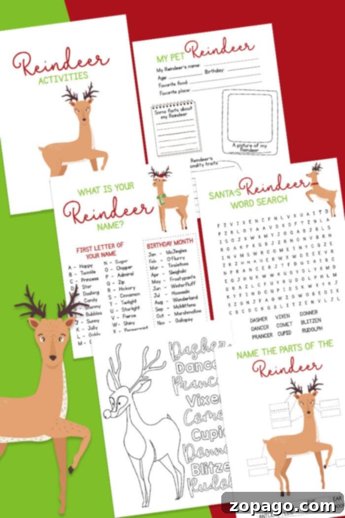 Cheerful reindeer character ready for coloring, surrounded by snowflakes and festive elements, promoting free Christmas printables