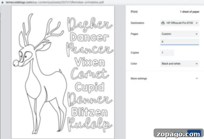 Screenshot demonstrating how to print specific pages from a PDF document for free Christmas printables