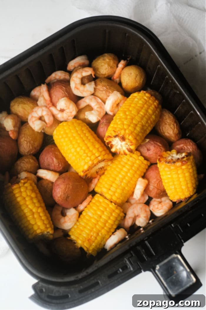 Ultimate Air Fryer Shrimp Boil 6 shrimp in air fryer