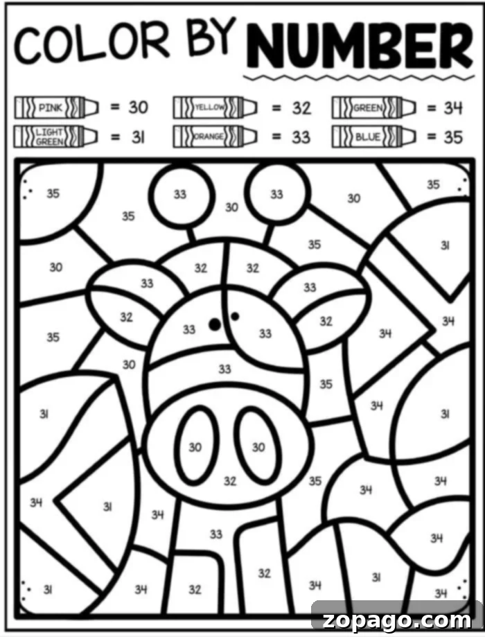 Free Printable Animal Color by Number Pages 3 Giraffe Color by Number Printable for Kids