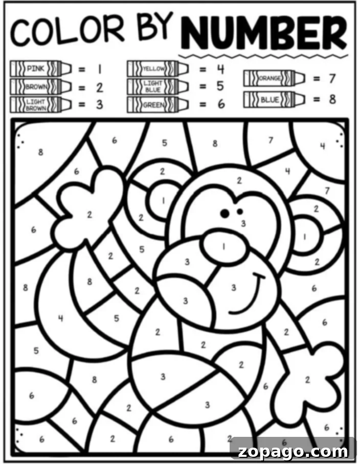Free Printable Animal Color by Number Pages 5 Printable Monkey Coloring Page for Kids